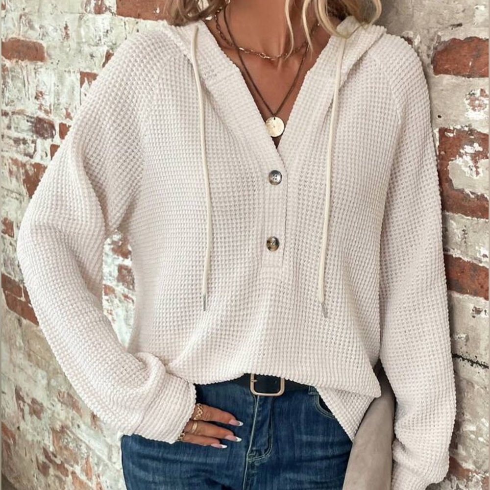 Button Raglan Sleeve Drawstring Hoodie